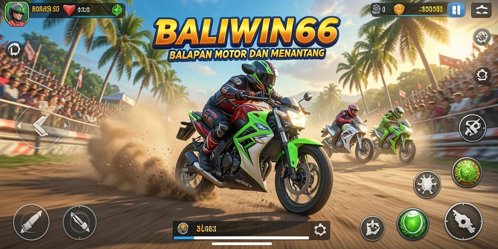 Screenshot BALIWIN66 menampilkan aksi balapan motor yang mendebarkan.