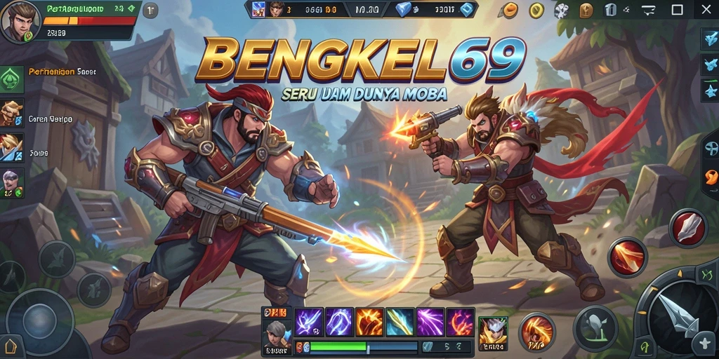 Tangkapan layar gameplay BENGKEL69 yang menunjukkan pertempuran tim di arena.
