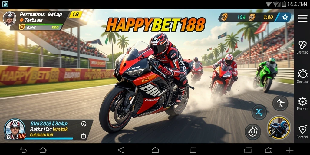 Screenshot gameplay <strong>HAPPYBET188</strong> dengan aksi balap motor yang mendebarkan.
