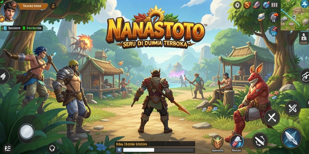 Screenshot gameplay NANASTOTO menampilkan petualangan seru di dunia terbuka.