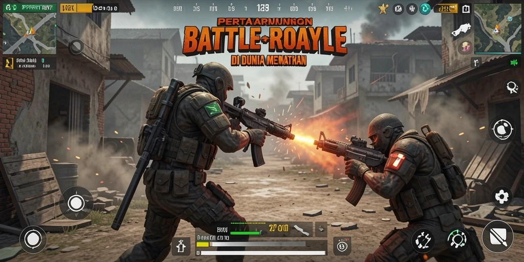 Screenshot utama PPRRYY menampilkan pertempuran intens di area terbuka.